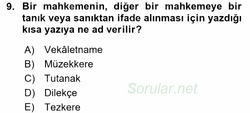 Mesleki Yazışmalar 2016 - 2017 Dönem Sonu Sınavı 9.Soru