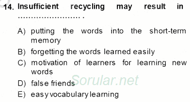 Okuma Ve Dinleme Öğretimi 2013 - 2014 Ara Sınavı 14.Soru