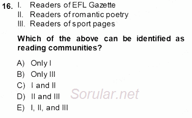 Okuma Ve Dinleme Öğretimi 2013 - 2014 Ara Sınavı 16.Soru