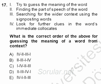 Okuma Ve Dinleme Öğretimi 2013 - 2014 Ara Sınavı 17.Soru