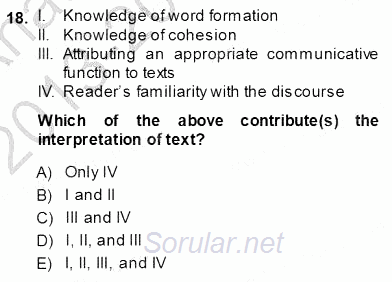 Okuma Ve Dinleme Öğretimi 2013 - 2014 Ara Sınavı 18.Soru