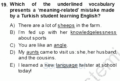 Okuma Ve Dinleme Öğretimi 2013 - 2014 Ara Sınavı 19.Soru
