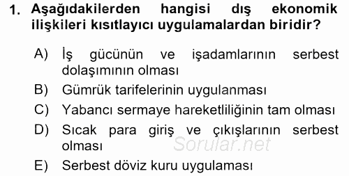 Uluslararası İktisat 2017 - 2018 Ara Sınavı 1.Soru