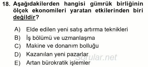 Uluslararası İktisat 2017 - 2018 Ara Sınavı 18.Soru