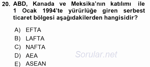 Uluslararası İktisat 2017 - 2018 Ara Sınavı 20.Soru