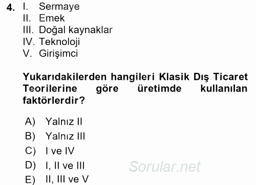 Uluslararası İktisat 2017 - 2018 Ara Sınavı 4.Soru