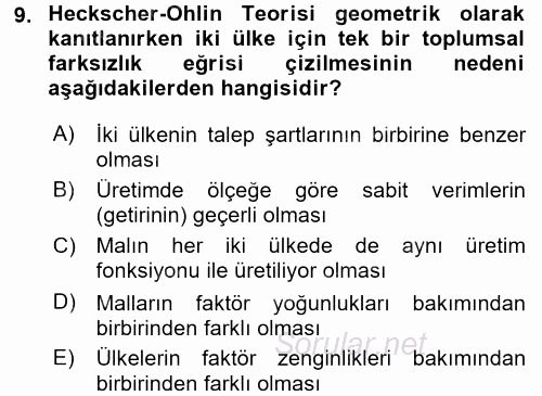 Uluslararası İktisat 2017 - 2018 Ara Sınavı 9.Soru