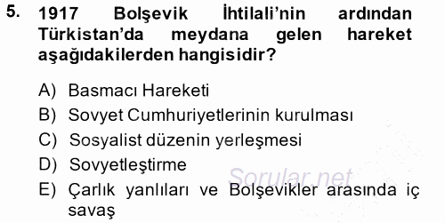 Orta Asya ve Kafkaslarda Siyaset 2014 - 2015 Ara Sınavı 5.Soru