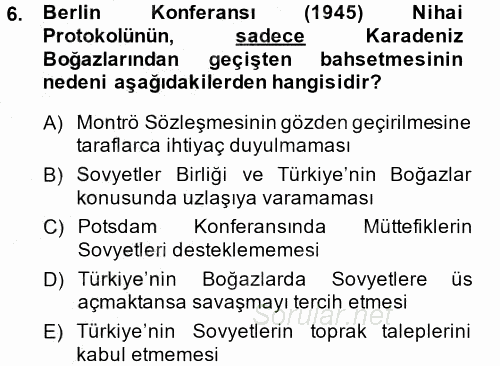 Orta Asya ve Kafkaslarda Siyaset 2014 - 2015 Ara Sınavı 6.Soru