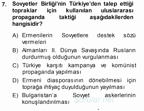 Orta Asya ve Kafkaslarda Siyaset 2014 - 2015 Ara Sınavı 7.Soru