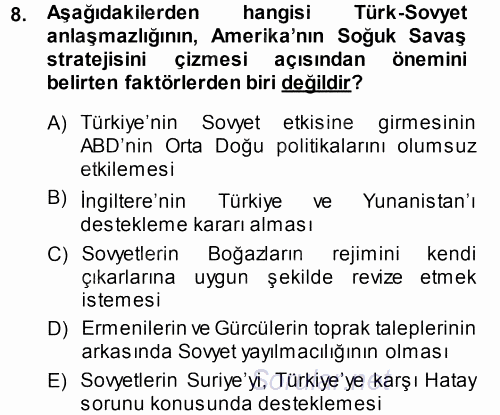 Orta Asya ve Kafkaslarda Siyaset 2014 - 2015 Ara Sınavı 8.Soru