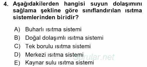 Isıtma Havalandırma ve Klima Sistemlerinde Enerji Ekonomisi 2015 - 2016 Dönem Sonu Sınavı 4.Soru