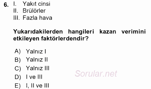 Isıtma Havalandırma ve Klima Sistemlerinde Enerji Ekonomisi 2015 - 2016 Dönem Sonu Sınavı 6.Soru