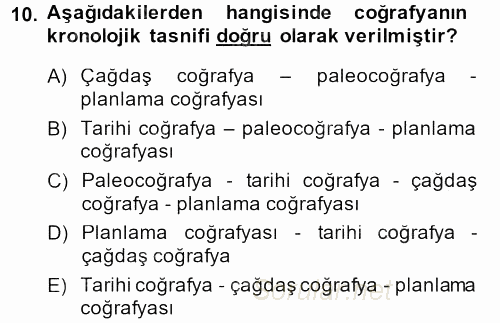 Tarihi Coğrafya 2013 - 2014 Ara Sınavı 10.Soru