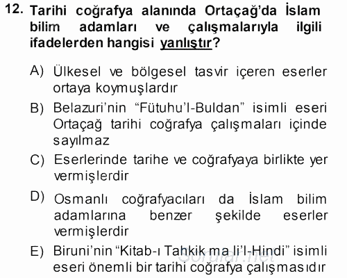 Tarihi Coğrafya 2013 - 2014 Ara Sınavı 12.Soru