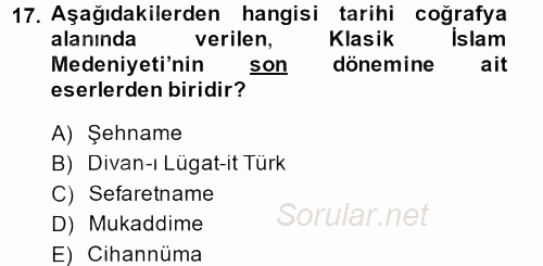 Tarihi Coğrafya 2013 - 2014 Ara Sınavı 17.Soru