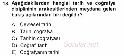 Tarihi Coğrafya 2013 - 2014 Ara Sınavı 18.Soru