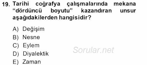 Tarihi Coğrafya 2013 - 2014 Ara Sınavı 19.Soru