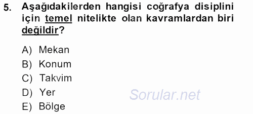 Tarihi Coğrafya 2013 - 2014 Ara Sınavı 5.Soru