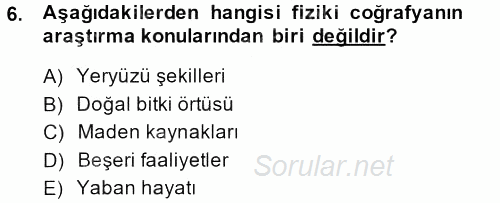 Tarihi Coğrafya 2013 - 2014 Ara Sınavı 6.Soru