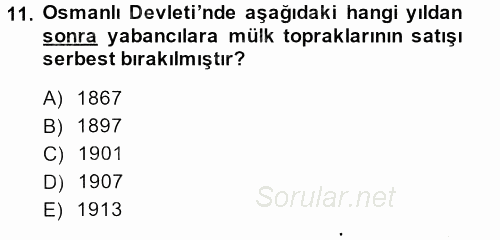 Osmanlı Merkez ve Taşra Teşkilatı 2014 - 2015 Dönem Sonu Sınavı 11.Soru