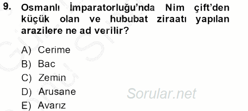 Osmanlı Merkez ve Taşra Teşkilatı 2014 - 2015 Dönem Sonu Sınavı 9.Soru