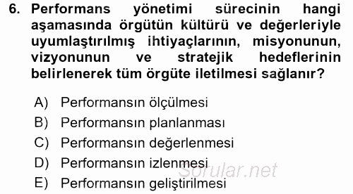 Performans Yönetimi 2016 - 2017 Ara Sınavı 6.Soru