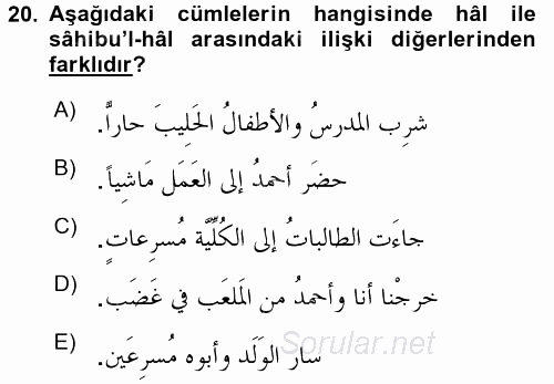 Arapça 3 2015 - 2016 Dönem Sonu Sınavı 20.Soru