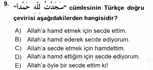 Arapça 3 2015 - 2016 Dönem Sonu Sınavı 9.Soru