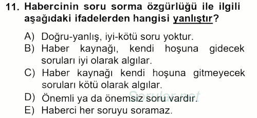 Haber Türleri 2012 - 2013 Ara Sınavı 11.Soru