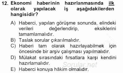 Haber Türleri 2012 - 2013 Ara Sınavı 12.Soru