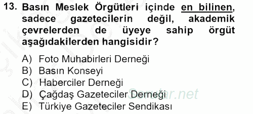 Haber Türleri 2012 - 2013 Ara Sınavı 13.Soru