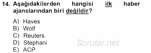 Haber Türleri 2012 - 2013 Ara Sınavı 14.Soru