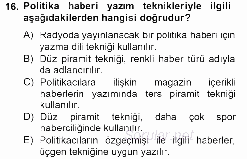 Haber Türleri 2012 - 2013 Ara Sınavı 16.Soru