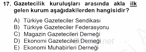 Haber Türleri 2012 - 2013 Ara Sınavı 17.Soru