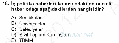 Haber Türleri 2012 - 2013 Ara Sınavı 18.Soru