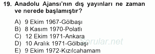 Haber Türleri 2012 - 2013 Ara Sınavı 19.Soru