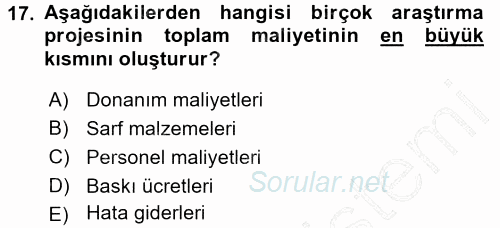 İletişim Araştırmaları 2015 - 2016 Dönem Sonu Sınavı 17.Soru