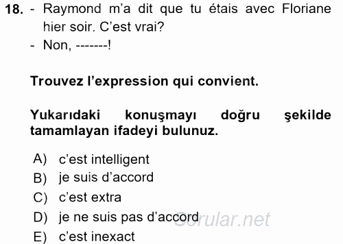 Fransızca 2 2017 - 2018 Ara Sınavı 18.Soru