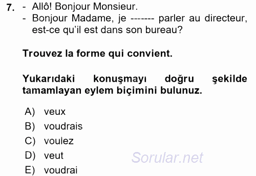 Fransızca 2 2017 - 2018 Ara Sınavı 7.Soru