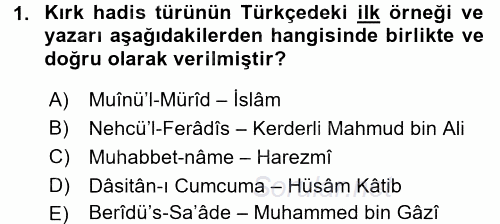 VIII-XIII. Yüzyıllar Türk Edebiyatı 2017 - 2018 Dönem Sonu Sınavı 1.Soru