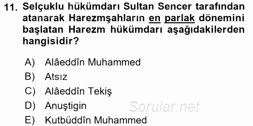 VIII-XIII. Yüzyıllar Türk Edebiyatı 2017 - 2018 Dönem Sonu Sınavı 11.Soru
