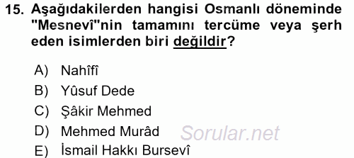 VIII-XIII. Yüzyıllar Türk Edebiyatı 2017 - 2018 Dönem Sonu Sınavı 15.Soru