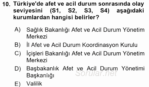 Afet Yönetimi 2 2017 - 2018 Ara Sınavı 10.Soru