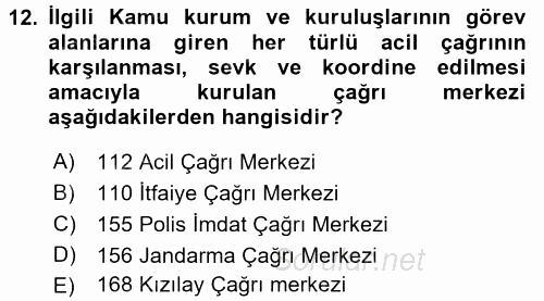 Afet Yönetimi 2 2017 - 2018 Ara Sınavı 12.Soru