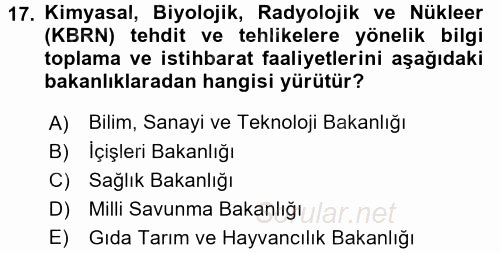 Afet Yönetimi 2 2017 - 2018 Ara Sınavı 17.Soru