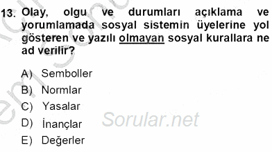 Eğitim Sosyolojisi 2012 - 2013 Dönem Sonu Sınavı 13.Soru