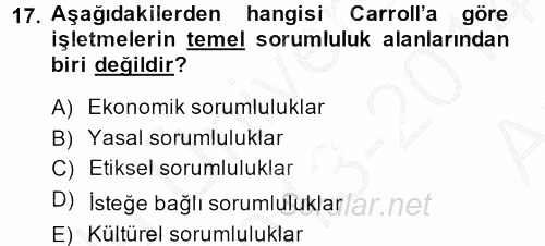 Kurumsal Sosyal Sorumluluk 2013 - 2014 Ara Sınavı 17.Soru