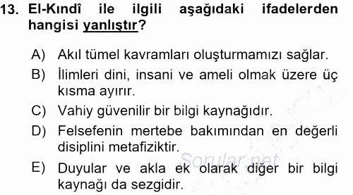 İslam Düşünce Tarihi 2015 - 2016 Ara Sınavı 13.Soru