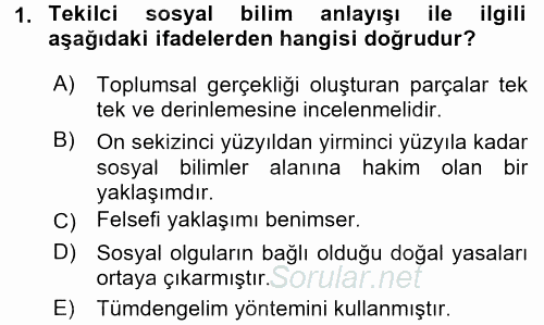 Siyaset Sosyolojisi 2016 - 2017 Ara Sınavı 1.Soru